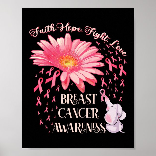 Faith Hope Fight Love Elephant Breast Cancer Poster (Front)