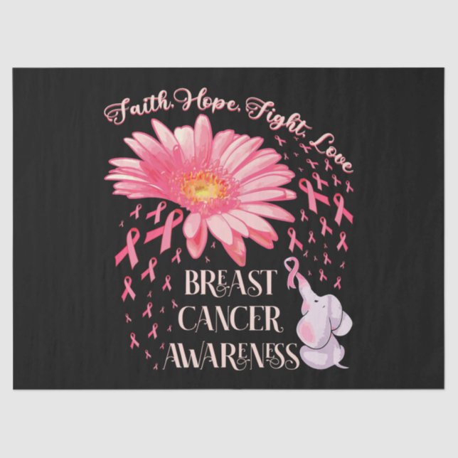 Faith Hope Fight Love Elephant Breast Cancer Tissue Paper (Front)