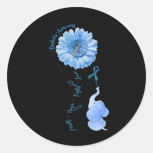 Faith Hope Fight Love Elephant Sunflower Diabetes Classic Round Sticker