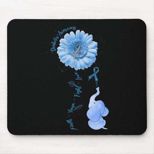 Faith Hope Fight Love Elephant Sunflower Diabetes  Mouse Mat (Front)