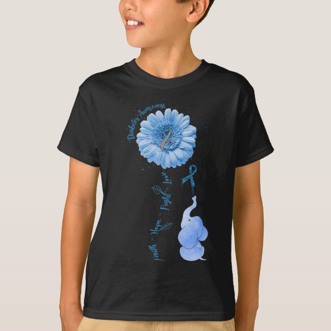 Faith Hope Fight Love Elephant Sunflower Diabetes  T-Shirt (Front)