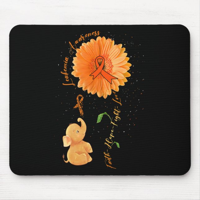 Faith Hope Fight Love Elephant Sunflower Leukaemia Mouse Mat (Front)