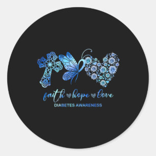 Faith Hope Fight Love Sunflower Diabetes Awareness Classic Round Sticker