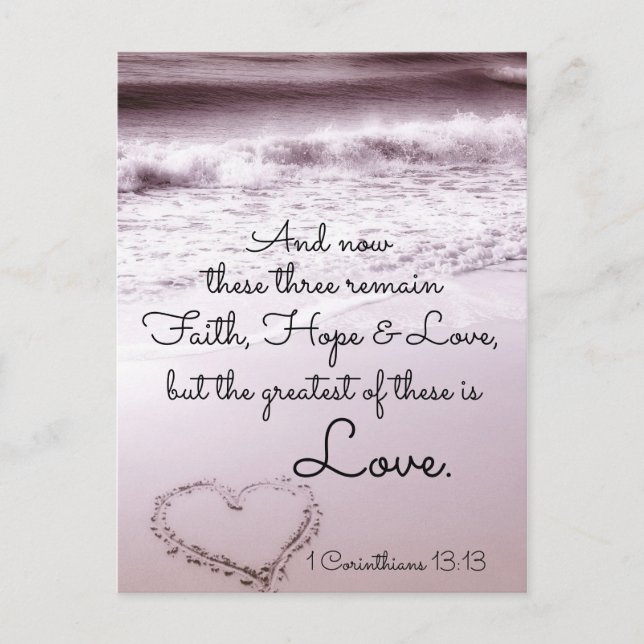 Faith Hope Love, 1 Corinthians 13:13, Ocean Beach Postcard (Front)