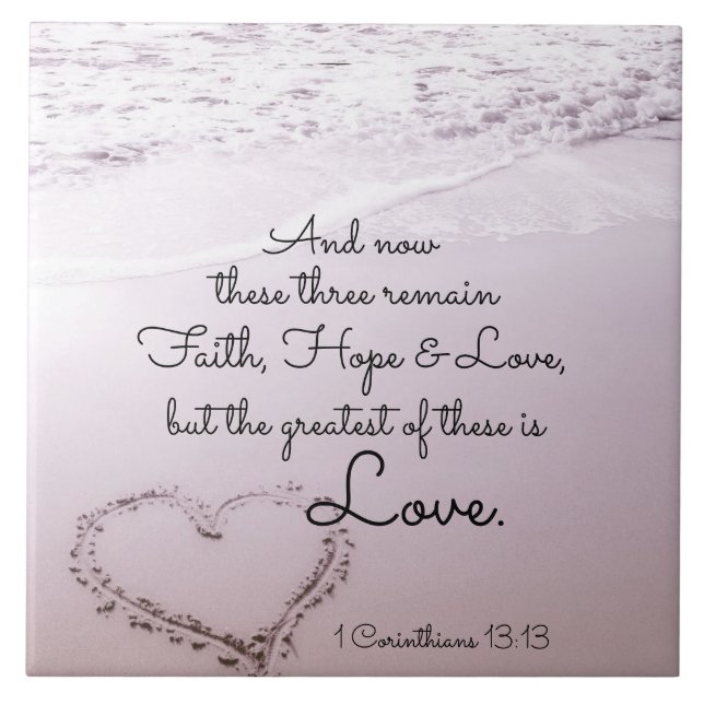 Faith Hope Love, 1 Corinthians 13:13, Ocean Beach Tile (Front)