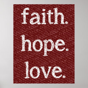 Faith Hope Love 1 Corinthians 13:4-7 Bible Quote Poster