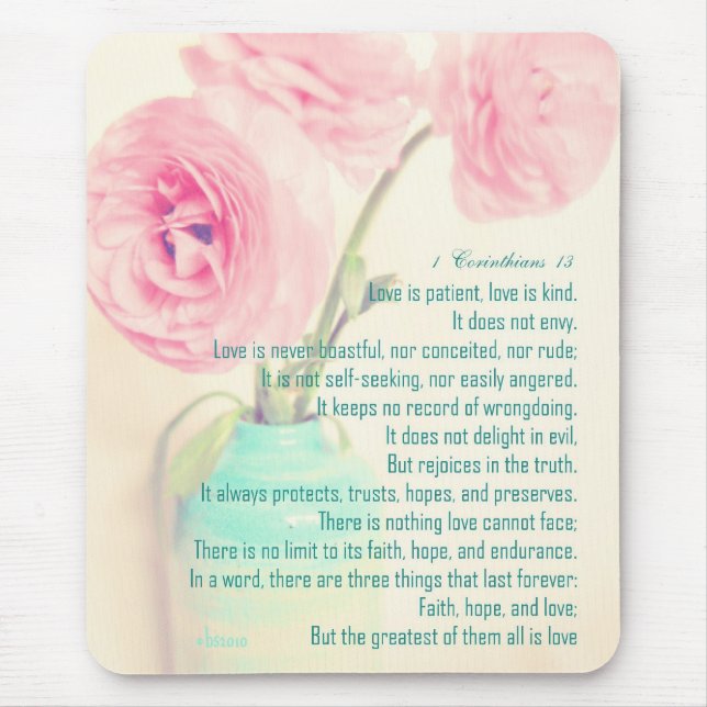 faith hope love 1 Corinthians 13 ranunculus flower Mouse Mat (Front)