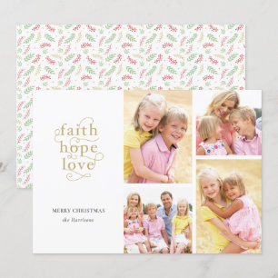 Faith Hope Love 4-Photo Collage Family Christmas Holiday Card