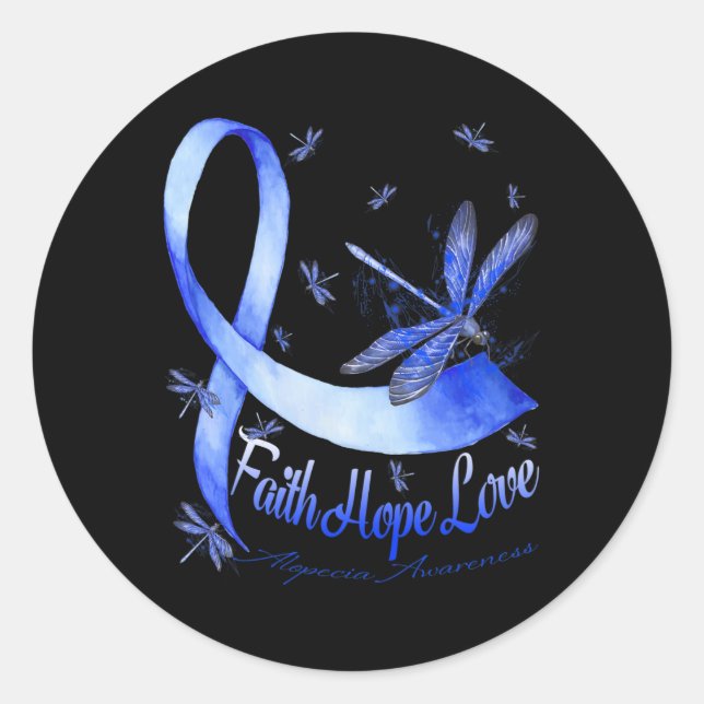 Faith Hope Love Alopecia Awareness Dragonfly  Classic Round Sticker (Front)