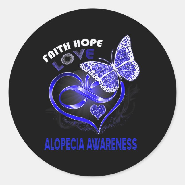 Faith Hope Love Alopecia Awareness Heart Butterfly Classic Round Sticker (Front)