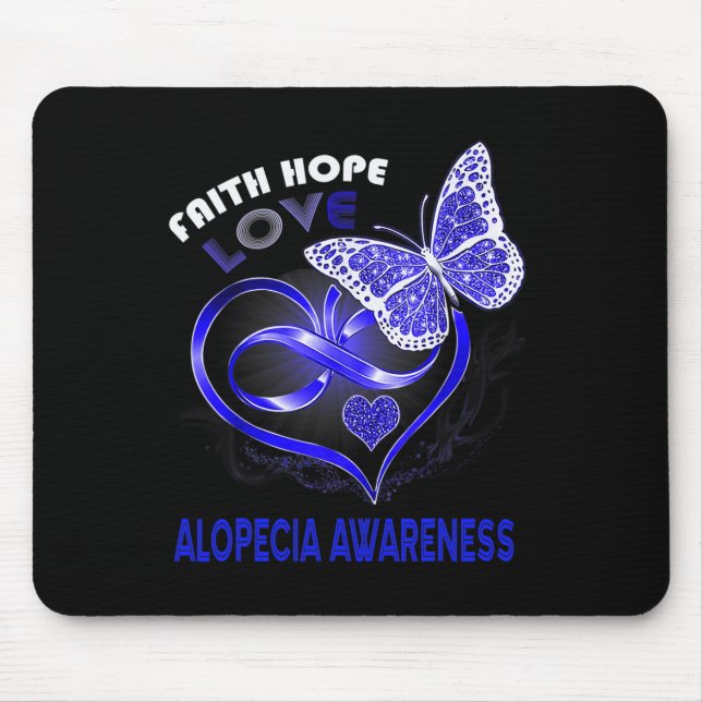 Faith Hope Love Alopecia Awareness Heart Butterfly Mouse Mat (Front)
