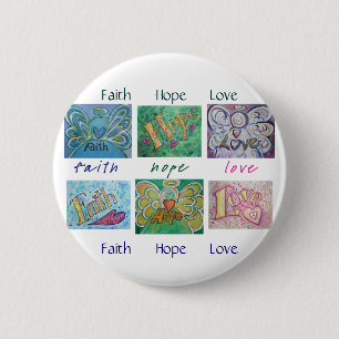 Faith Hope Love Angel Word Collage Button or Pin