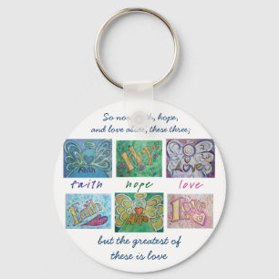 Faith Hope Love Angel Word Collage Keychain