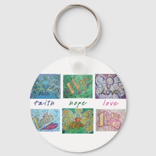 Faith Hope Love Angel Word Collage Keychain