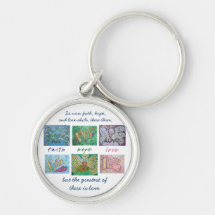 Faith Hope Love Angel Word Collage Keychain