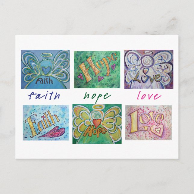Faith Hope Love Angel Word Collage Postcard (Front)