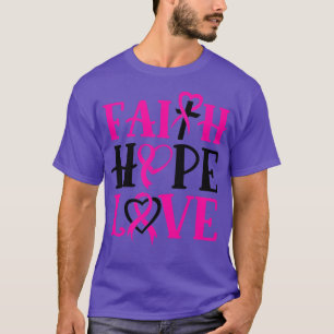 Faith Hope Love Awareness Cross Pink Ribbon Women T-Shirt