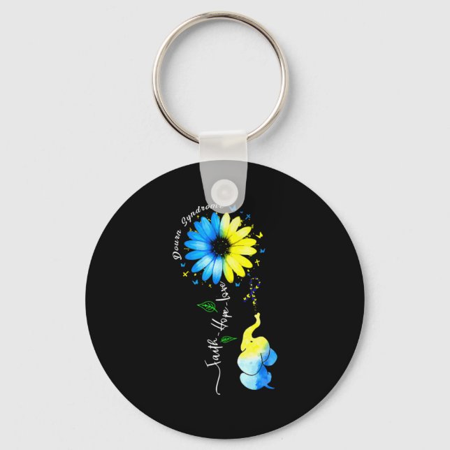 Faith Hope Love Awareness Down's Syndrome The Blue Key Ring (Front)