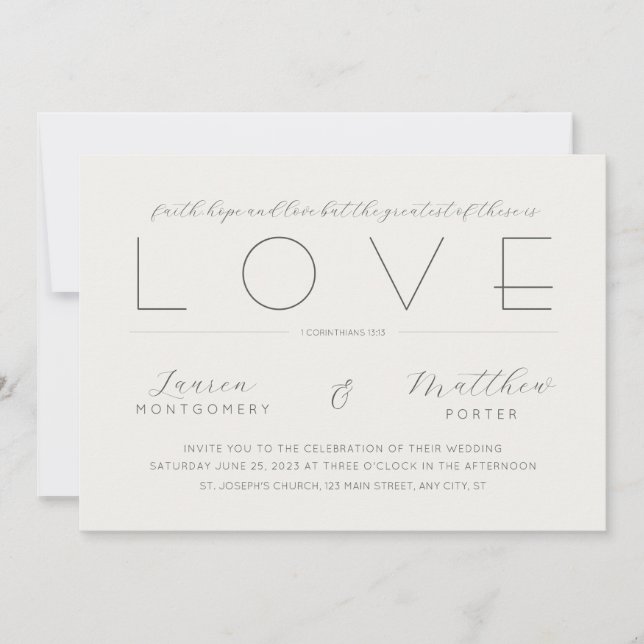 Faith Hope Love Bible Verse Christian Wedding Invitation (Front)