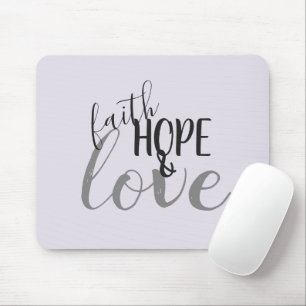 Faith, Hope & Love Black Grey & Muted Lavender Mouse Mat
