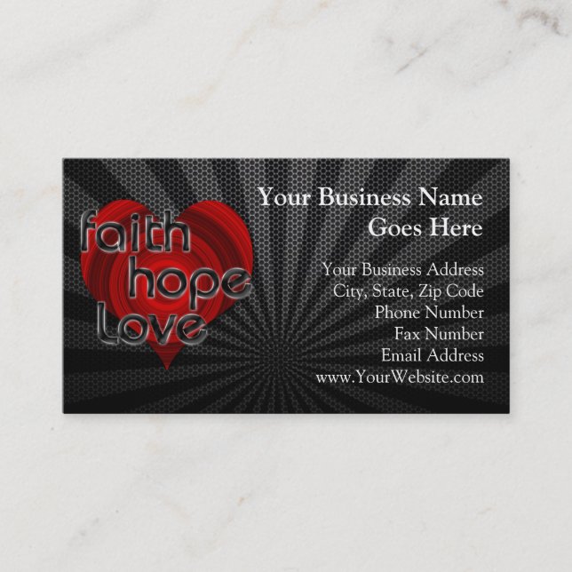 Faith Hope Love Black/Red Heart Business Card (Front)