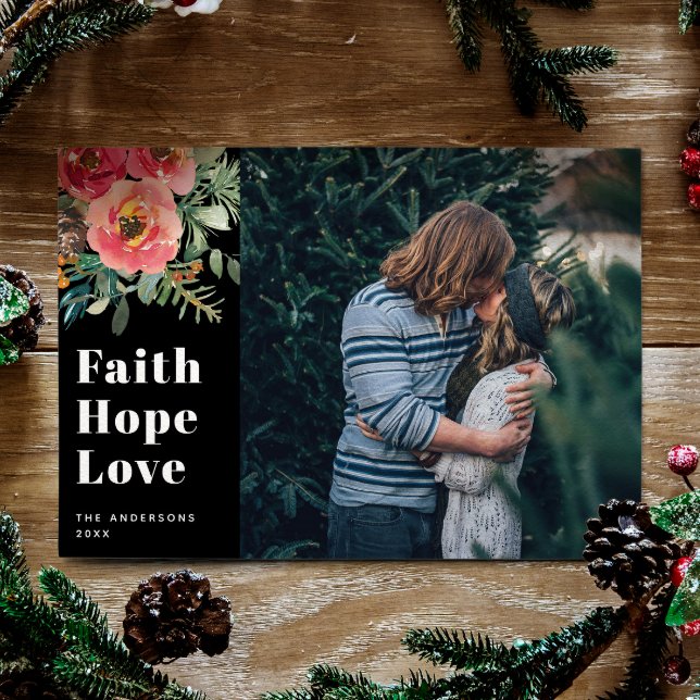 Faith Hope Love | Black Religious Photo Christmas Holiday Card (Creator Uploaded)