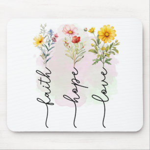 Faith Hope Love – Botanical Christian Typography Mouse Mat