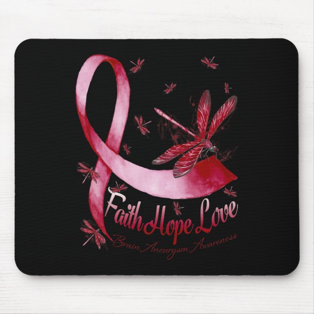 Faith Hope Love Brain Aneurysm Awareness Dragonfly Mouse Mat (Front)