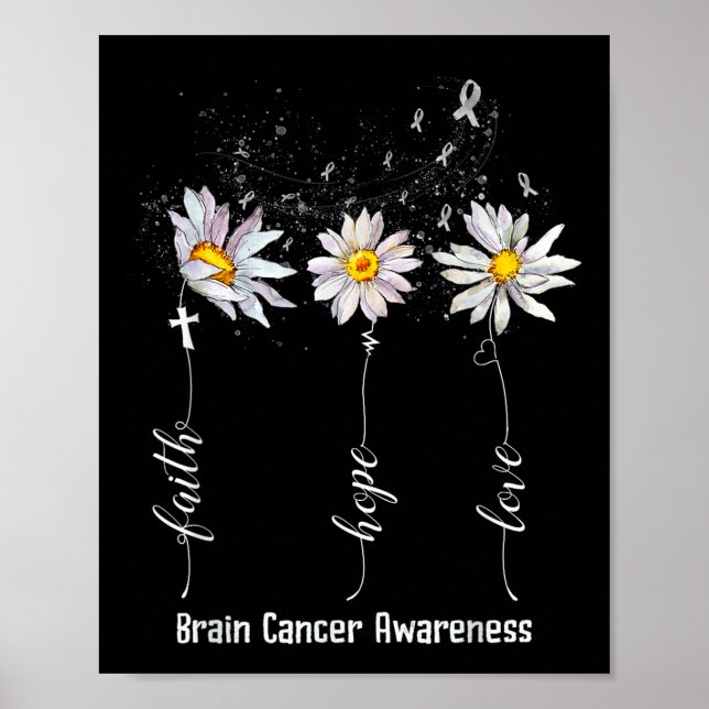 Faith Hope Love Brain Cancer Awareness Shirt Flowe Poster (Front)