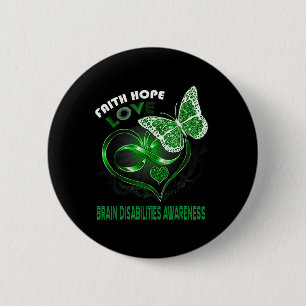 Faith Hope Love Brain Disabilities Awareness Heart 6 Cm Round Badge