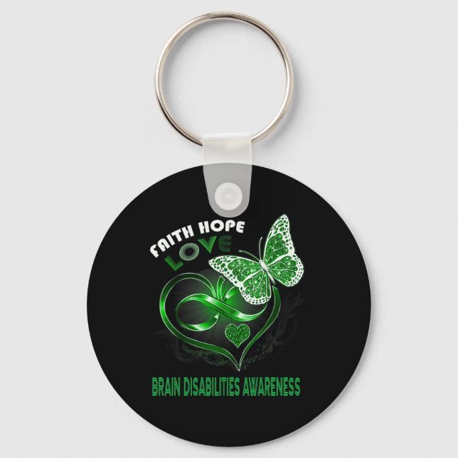 Faith Hope Love Brain Disabilities Awareness Heart Key Ring (Front)