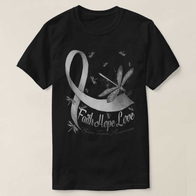 Faith Hope Love Brain Tumour Awareness Dragonfly T-Shirt (Design Front)