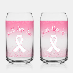 'Faith Hope Love' Breast Cancer Awareness Can Glass