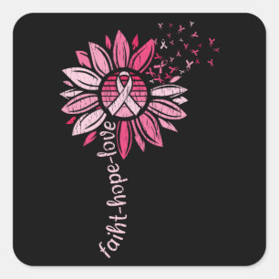 Faith Hope Love Breast Cancer Awareness Sunflower Square Sticker