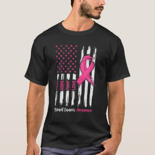 Faith Hope Love Breast Cancer Awareness USA Flag P T-Shirt