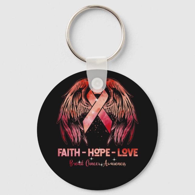 Faith hope love breast cancer pink wings back key ring (Front)