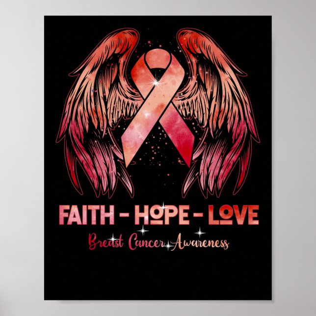 Faith hope love breast cancer pink wings back poster (Front)