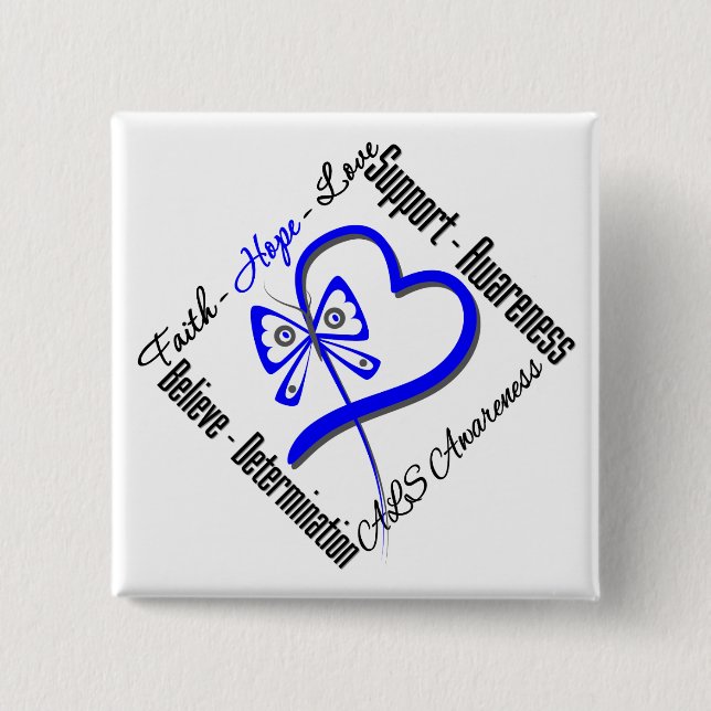 Faith Hope Love Butterfly - ALS Awareness 15 Cm Square Badge (Front)