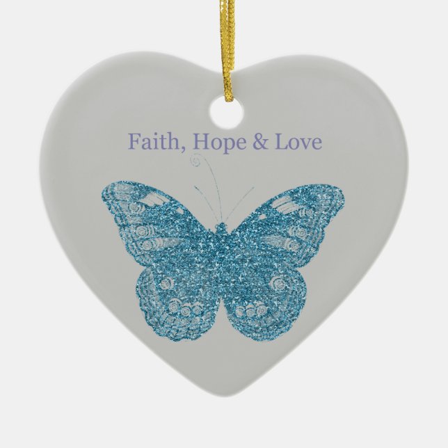 Faith, Hope, Love Butterfly Ceramic Tree Decoration (Front)