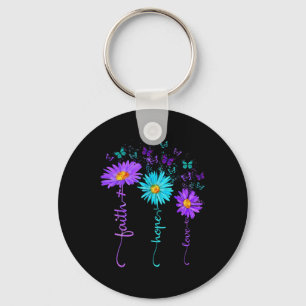 Faith Hope Love Butterfly Daisy Suicide Prevention Key Ring