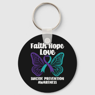 Faith Hope Love Butterfly Prevention Awareness Key Ring
