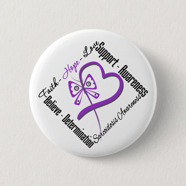 Faith Hope Love Butterfly - Sarcoidosis Awareness 6 Cm Round Badge (Front)