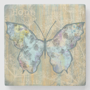 "Faith, Hope, & Love" Butterfly Stone Coaster