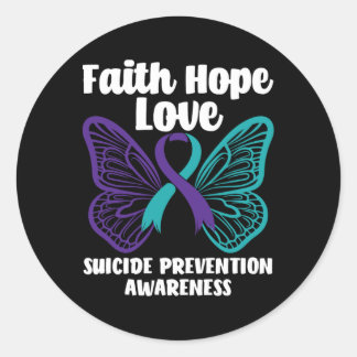 Faith Hope Love Butterfly Suicide Prevention Aware Classic Round Sticker