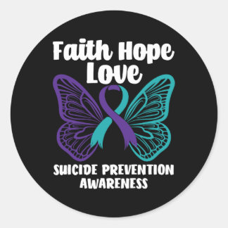 Faith Hope Love Butterfly Suicide Prevention Aware Classic Round Sticker