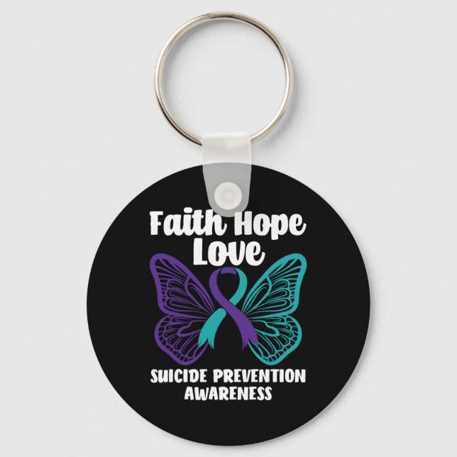 Faith Hope Love Butterfly Suicide Prevention Aware Key Ring (Front)