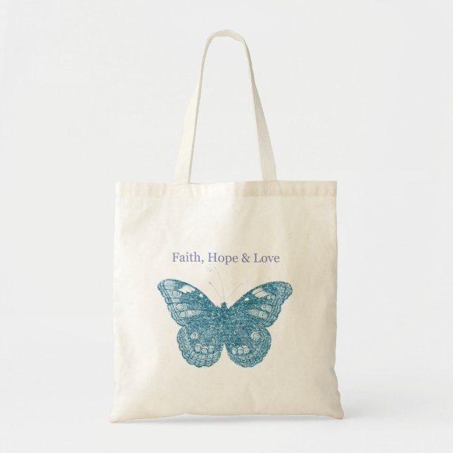 Faith, Hope, Love Butterfly Tote Bag (Front)