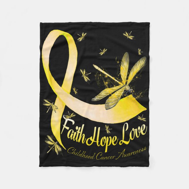 Faith Hope Love Childhood Cancer Awareness Dragonf Fleece Blanket (Front)