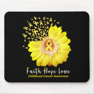 Faith Hope Love Childhood Cancer Awareness Ribbon Mouse Mat