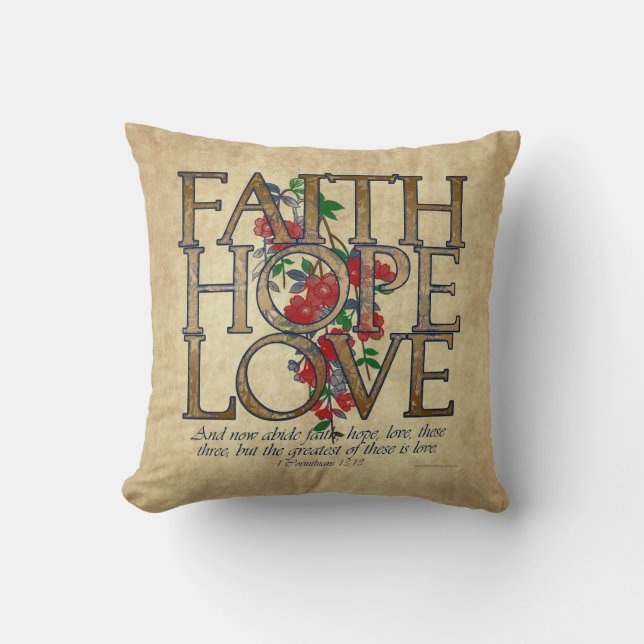 Faith Hope Love Christian Bible Verse Cushion (Front)